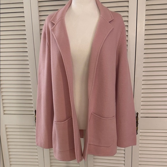 Talbots Merino Wool Open Sweater Blazer Pink Pockets Size Large EUC - Picture 3 of 9